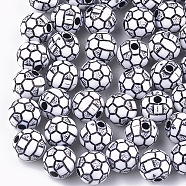 Pandahall 100Pcs Craft Style Acrylic Beads, FootBall/Soccer Ball, White, 10x9.5mm, Hole: 2mm(MACR-TA0001-35)
