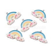 Opaque Resin Pendants, with Platinum Tone Iron Loops, Rainbow with Cloud, Colorful, 25.5x41x5mm, Hole: 2mm(RESI-G040-C02-B)