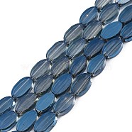 Painted Transparent Glass Beads Strands, Oval, Marine Blue, 10x6x3mm, Hole: 1mm, about 54~60Pcs/strand, 20.47~23.62''(52~60cm)(GLAA-E033-06C-09)