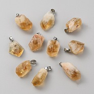 Natural Citrine Pendants, Nuggets Charms, with Stainless Steel Color Tone Stainless Steel Snap on Bails, 22~27x14~17x14~17mm, Hole: 4x7mm(G-WH0021-57)