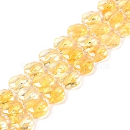 Natural Citrine Beads Strands, with Seed Beads, Faceted Hexagonal Cut, Flat Round, 10~11x5~6mm, Hole: 1mm, about 30~31pcs/strand, 14.57~14.96 inch(37~38cm)(G-N342-17)