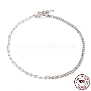 Rhodium Plated 925 Sterling Silver Curb Chain & Paperclip Chain Anklets, with Cubic Zirconia Toggle Clasp, Women's Jewelry for Summer Beach, Real Platinum Plated, 9-1/4 inch(23.5cm), chain: 2.5~2.6x3.7~5.3mm, clasp: 16x4x1.35mm, ring: 14x5.7x1.6mm.(AJEW-F162-002P)