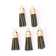 Faux Suede Tassel Pendant Decorations, with CCB Plastic Cord Ends, Light Gold, Dark Olive Green, 33~35x10mm, Hole: 2.5mm(FIND-R095-031LG)