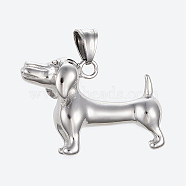 Tarnish Resistant 304 Stainless Steel Puppy Pendants, Large Hole Pendants, Sausage Dog/Dachshund, Stainless Steel Color, 27x39x15mm, Hole: 5x9mm(X-STAS-G175-19P)