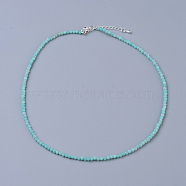Natural Amazonite Beaded Necklaces, with Brass Lobster Claw Clasps, Faceted Round Beads, 16.5 inch~16.7 inch(42~42.5cm)x2mm(NJEW-K114-A-A07)