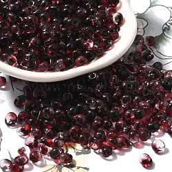 Transparent Baking Paint Glass Seed Beads, Two Tone, Fringe Teardrop Beads, Dark Red, 5.5x4.5x3.5mm, Hole: 1.2mm, about 2812pcs/pound(SEED-P006-02B-05)