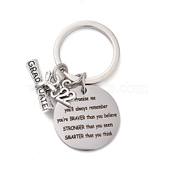 Graduation Theme 201 Stainless Steel Keychain Clasps, Flat Round with 2022 & Diploma, Word, 52mm(STAS-I185-01F)