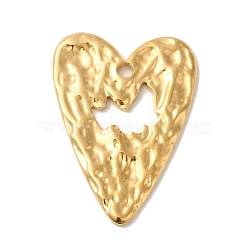 304 Stainless Steel Pendants, Textured Heart Charm, Golden, 33.5x24.5x1.8mm, Hole: 2.3mm(STAS-Q309-08G)