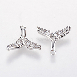 Brass Micro Pave Cubic Zirconia Charms, Whale Tail Shape Pendants, Platinum, 13x14x2mm, Hole: 0.5mm(X-KK-I613-03P)