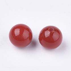 Eco-Friendly Plastic Beads, Half Drilled Beads, Round, Red, 12mm, Half Hole: 1.2mm(MACR-S366-12mm-01)