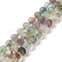 Natural Fluorite Beads Strands, with Seed Beads, Faceted Rondelle, 7~8x5~6mm, Hole: 1mm, about 45~46pcs/strand, 14.57''~14.96''(37~38cm)(G-P508-A07-01)