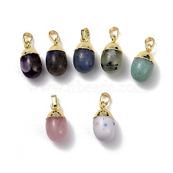 Natural Mixed Gemstone Pendants, with Golden Brass Findings, Oval, 18.5x9.5mm, Hole: 3.5x6.5mm(G-F712-03-G)