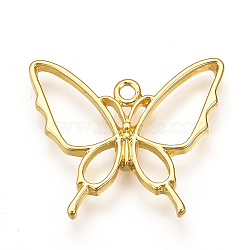 Rack Plating Alloy Open Back Bezel Pendants, For DIY UV Resin, Epoxy Resin, Pressed Flower Jewelry, Cadmium Free & Nickel Free & Lead Free, Butterfly, Golden, 26x30x2.5mm, Hole: 2mm(PALLOY-Q351-37G-FF)