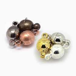Round Brass Magnetic Clasps with Loops, Mixed Color, 11.5x6mm, Hole: 1.2mm(X-MC019-M)