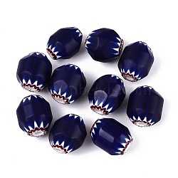 Handmade Millefiori Glass Barrel Beads, Chevron Beads, Prussian Blue, 32~36x25~31mm, Hole: 3~8mm(LA-N002-27)