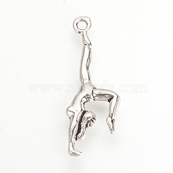 Tibetan Style Alloy Pendants, Sport Pendants, Gymnastics, Cadmium Free & Lead Free, Antique Silver, 30x11x3mm, Hole: 2mm, about 940pcs/1000g(TIBEP-Q064-143AS-RS)