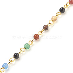 Handmade Natural Agate Beaded Chains, Unwelded, with Brass Needle, Golden, 4~4.5mm, 39.37 inch, 1m/strand(AJEW-JB00448-02)
