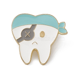 Cartoon Teeth Enamel Pin, Light Gold Alloy Oral Health Brooch for Backpack Clothes, Pirate Theme Pattern, 29x30x2mm, Pin: 1.3mm(JEWB-A005-19-04)