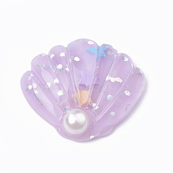 Resin Cabochons, with Paillette, Shell, Plum, 25x28~29x7mm(X-CRES-T007-15B)