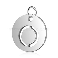 304 Stainless Steel Charms, Flat Round with Letter, Stainless Steel Color, Letter.O, 12x1mm, Hole: 2.5mm(STAS-S105-T514S-O)