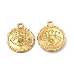Ion Plating(IP) 304 Stainless Steel Pendant Cabochon Settings, Flat Round with Eye, Real 18K Gold Plated, Tray: 2mm, 18x15.5x2mm, Hole: 1.6mm(STAS-A070-15G)