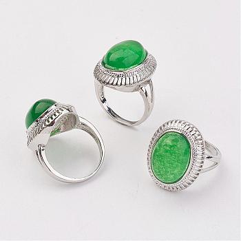 Dyed Natural Malaysia Jade Finger Rings, with Brass Ring Finding, Platinum, Oval, Size 8, 18mm