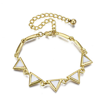 Electroplated Alloy Link Bracelets, with Natural Freshwater Shell, Cadmium Free & Lead Free, Triangle, Seashell Color, Golden, 10-5/8 inch(27cm)
