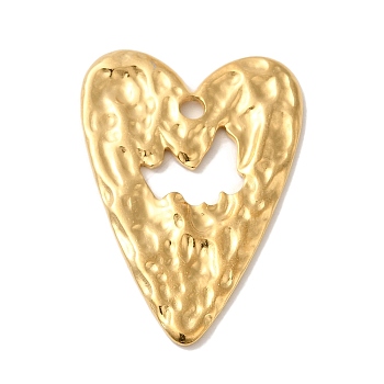 304 Stainless Steel Pendants, Textured Heart Charm, Golden, 33.5x24.5x1.8mm, Hole: 2.3mm