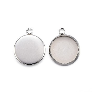 304 Stainless Steel Pendant Cabochon Settings, Plain Edge Bezel Cups, Flat Round, Stainless Steel Color, Tray: 12mm, 16.5x13.5x2mm, Hole: 2mm