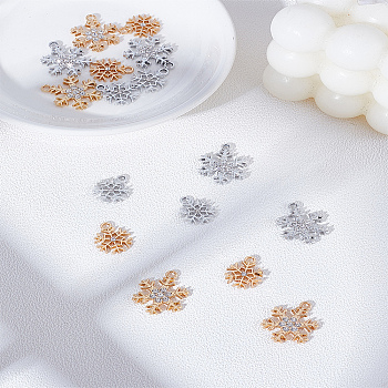 16Pcs 4 Style Alloy Pendants, with Crystal Rhinestone, Snowflake, Platinum & Light Gold, 16~22x13~17x3mm, Hole: 1.8~2mm, 4pcs/style