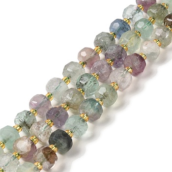 Natural Fluorite Beads Strands, with Seed Beads, Faceted Rondelle, 7~8x5~6mm, Hole: 1mm, about 45~46pcs/strand, 14.57''~14.96''(37~38cm)
