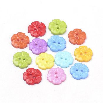 2-Hole Acrylic Buttons, Flower, Mixed Color, 15x2.5mm, Hole: 1.5mm