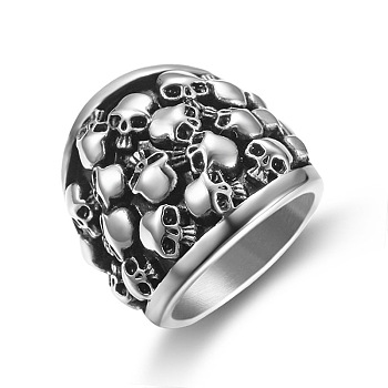Titanium Steel Skull Finger Ring, Gothic Punk Jewelry for Men Women, Antique Silver, US Size 10(19.8mm)