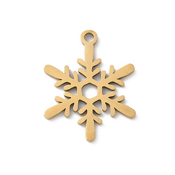 Christmas 201 Stainless Steel Pendants, Snowflake Charm, Laser Cut, Ion Plating(IP), Real 18K Gold Plated, 18x14x1mm, Hole: 1.5mm