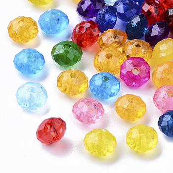 Transparent Plastic Beads, Faceted, Rondelle, Mixed Color, 8x5.5mm, Hole: 1.8mm