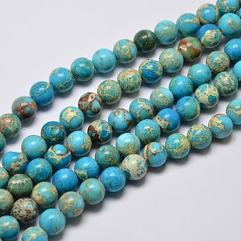 Natural Imperial Jasper Beads Strands, Round, Dyed, Sky Blue, 6mm, Hole: 1mm, about 62pcs/strand, 15 inch