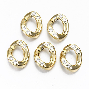 CCB Plastic Linkings Rings, Quick Link Connectors, with Crystal Rhinestone, For Jewelry Cross Chains Making, Twist, Golden, 25x20.5x6mm, Inner Diameter: 14.5x9.5mm