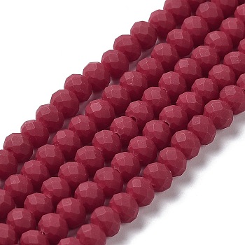 Glass Beads Strands, Faceted, Frosted, Rondelle, FireBrick, 8mm, Hole: 1mm