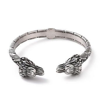 304 Stainless Steel Bird Open Cuff Bangle for Men Women, Antique Silver, Inner Diameter: 2-5/8 inch(6.8cm)