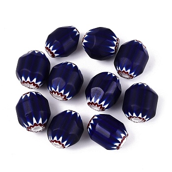 Handmade Millefiori Glass Barrel Beads, Chevron Beads, Prussian Blue, 32~36x25~31mm, Hole: 3~8mm