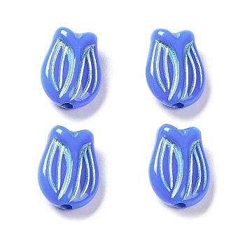 Plating Opaque Acrylic Beads, Metal Enlaced, Tulip, Royal Blue, 16x11.5x7mm, Hole: 2mm, about 670pcs/500g