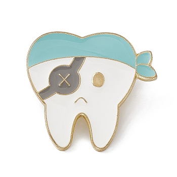 Cartoon Teeth Enamel Pin, Light Gold Alloy Oral Health Brooch for Backpack Clothes, Pirate Theme Pattern, 29x30x2mm, Pin: 1.3mm