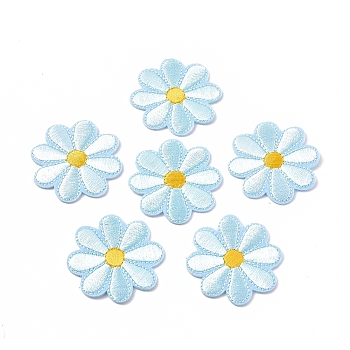 Computerized Embroidery Cloth Iron on/Sew on Patches, Costume Accessories, Appliques, Sunflower, Sky Blue, 40x1.5mm