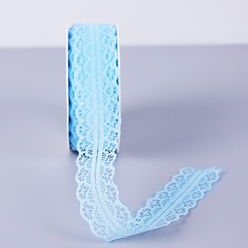 25 Yards Flat Cotton Lace Trims, Flower Lace Ribbon for Sewing and Art Craft Projects, Light Sky Blue, 1-1/8 inch(30mm), 25 Yards/Roll