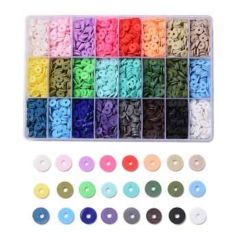240G 24 Colors Handmade Polymer Clay Beads, Heishi Beads, for DIY Jewelry Crafts Supplies, Disc/Flat Round, Mixed Color, 8x1mm, Hole: 2mm, 10g/color