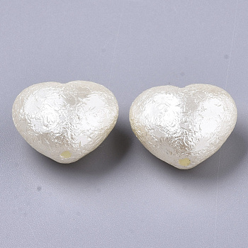 ABS Imitation Pearl Acrylic Beads, Heart, Floral White, 16x19x11mm, Hole: 2mm, about 255pcs/500g