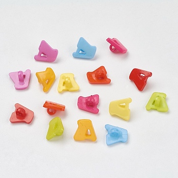 Acrylic Shank Buttons, 1-Hole, Dyed, Letter A, Mixed Color, 14x13x2mm, Hole: 3mm