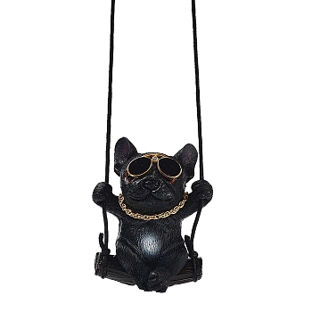 Cute Resin Swinging Bulldog Pendant Decorations, for Car Interiors Hanging Ornaments, Black, 315mm