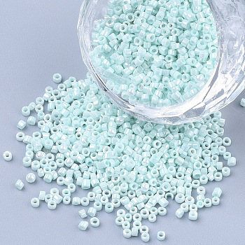 Glass Cylinder Beads, Seed Beads, Ceylon, Round Hole, Pale Turquoise, 1.5~2x1~2mm, Hole: 0.8mm, about 8000pcs/bag, about 85~95g/bag