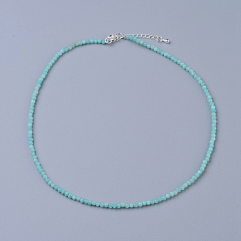 Natural Amazonite Beaded Necklaces, with Brass Lobster Claw Clasps, Faceted Round Beads, 16.5 inch~16.7 inch(42~42.5cm)x2mm